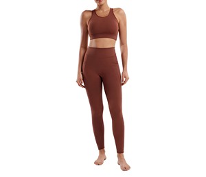 Women's Brown 2-Piece Yoga Set Crisscross Straps Ruched Crop <b>Top</b> High Waist Leggings Plus Size Seamless Breathable Spandex - Product Image 4