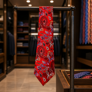 Corbata de Seda 100% con Diseño Paisley Rojo para Hombre |   Corbata Floral Ecológica de Lujo |   Accesorio de Moda Elegante y Formal para Fiestas y Negocios - Product Image 3