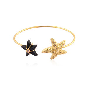 Ocean Beach Summer Jewelry 18k Gold Plated Brass Starfish Open Cuff <b>Bracelet</b> with Black Onyx <b>Ruby</b> Jade Stone Prong Set Jewelry - Product Image 3