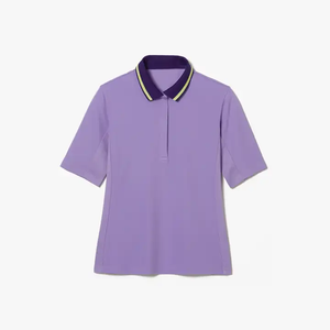 เสื้อโปโลผู้หญิงสีม่วงอ่อน คอเสื้อตัดสี ผ้าฝ้ายผสมเนื้อนุ่ม ระบายอากาศได้ดี แขนสั้น สไตล์ลำลอง - Product Image 1