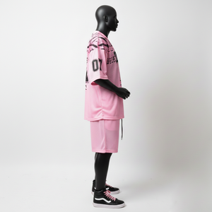 Ensemble short et maillot de basket-ball pour homme, haute qualité, 180 GSM, maille légère rose et noire, logo personnalisé imprimé, pour hommes - Product Image 5