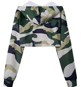 Latest Design Camouflage Crop Top Shrug Ladies <b>Hoodie</b> Yoga Exercise <b>Workout</b> Mesh Cropped Camo Winter Teens <b>Hoody</b> Breathable - Product Image 3