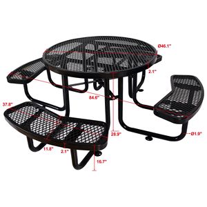 Tavolo da Picnic Rotondo in Acciaio Nero da 46 Pollici per Esterni con Supporto per Ombrellone - Product Image 5