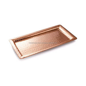 Plateau de service rectangulaire en métal et cuivre Plateau décoratif martelé pour vaisselle - Product Image 3