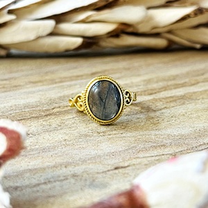 Bague en laiton plaqué or 18 carats pour femme, style bohème, motif tribal filigrané, labradorite, vintage, tendance, pour la vente en gros/OEM/ODM - Product Image 1