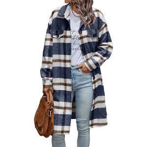 Custom <b>Women's</b> Long Sleeve Button Flannel <b>Shirt</b> Plaid Shacket <b>Jacket</b> for Fall Fashion 2025 Woolen Coats for Winter Autumn - Product Image 6
