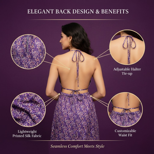 Robe longue de luxe en soie améthyste violette - Robe de soirée artisanale à imprimé doré pour invitée de mariage - Product Image 3