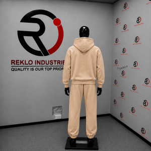 Ensemble de survêtement beige personnalisé pour homme, sweat à capuche oversize et pantalon de jogging, motif lignes géométriques, streetwear, sportswear, vente en gros - Product Image 4
