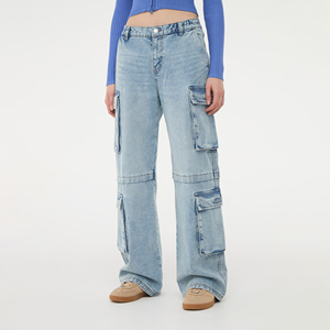 Pantalones Cargo de Mezclilla Azul Claro de Cintura Alta para Mujer, Corte Holgado, con Múltiples Bolsillos, Estilo Casual, para Primavera - Product Image 5