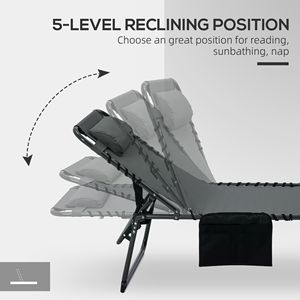 Sedia a Sdraio Pieghevole a 5 Livelli di Reclinazione con Foro per la Lettura, Tasca Laterale e Poggiatesta, Comoda Sedia da Spiaggia Grigia - Product Image 6