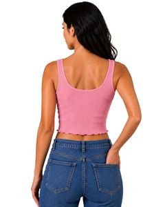 Top corto acanalado rosa para mujer, sin mangas, cuello cuadrado, ajustado, de punto, algodón elástico, informal, de verano, personalizado, chaleco para mujer - Product Image 2