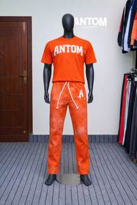 Conjunto de Sudadera y Pantalones Cortos de Chándal con Efecto Ácido, Manga Corta, Corte Cuadrado, Parche Personalizado, 2 Piezas, para Hombre - Product Image 2