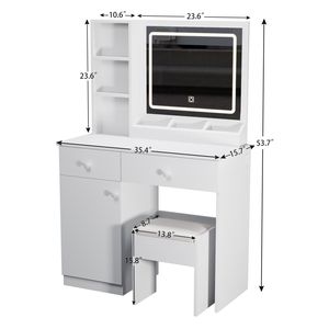 Fashionable White Vanity <b>Desk</b> 3-Color Lighting Adjustable Brightness 2 <b>Big</b> Drawers Makeup Table Set for Your Daily Makeup - Product Image 4