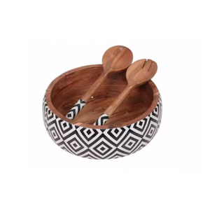 Bol décoratif en bois de manguier de qualité supérieure, édition imprimée avec motif émaillé, bols en bois - Product Image 1