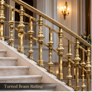 Rampe en laiton traditionnel doré avec balustres tournés pour hôtels et villas de luxe, main courante et balustrade - Product Image 1