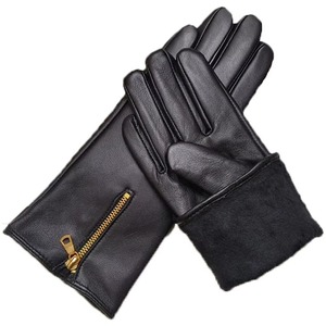 Guantes de Invierno de Cuero Negro con Forro de Piel y Cierre de Cremallera Térmico - Product Image 1