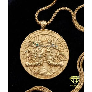 Pendentif Médaillon de Luxe Style Art Antique en Argent Sterling 925 avec Détails Ronds et Pierres Synthétiques – Bijou Tendance - Product Image 5