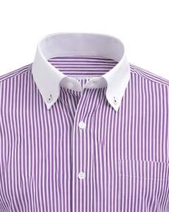 Camisa de Vestir para Hombre, Corte Slim, Rayas Blancas y Moradas, Manga Larga, Cuello y Puños en Contraste, Formal, para Oficina, Mezcla de Algodón, OEM - Product Image 5