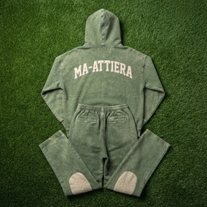Conjunto de chándal de dos piezas para hombre: sudadera con capucha extragrande con cremallera y efecto lavado, y pantalones de chándal de pierna ancha. - Product Image 6