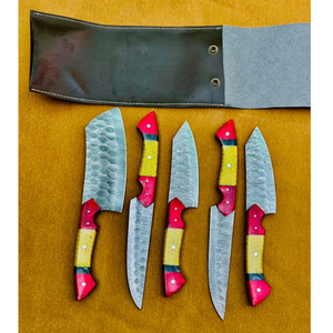 Juego de Cuchillos de Cocina de Damasco Forjados a Mano con Mangos de Resina, Utensilios de Cocina Premium, Proveedor Mayorista de Marca Privada - Product Image 1