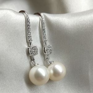 Boucles d'oreilles en argent S925 de haute qualité, perles rondes d'eau douce lisses de 9 à 10 mm avec zircone cubique dense, crochet d'oreille généreux - Product Image 4