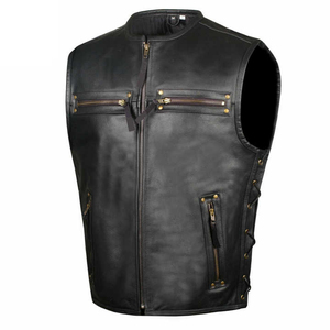 Gilet en cuir pour homme, veste en cuir élégante avec design classique de motard, poches utilitaires, construction durable et confortable - Product Image 3