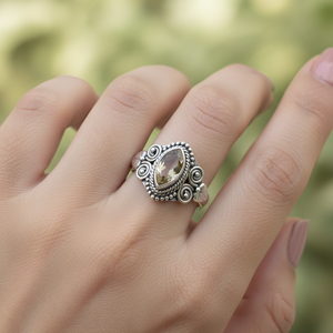 Anillo de Plata de Ley 925 con Piedra Preciosa de Citrino, Hecho a Mano, Estilo Bohemio Vintage, Corte Marquesa, Piedra Amarilla, Joyería de Diseño, Regalo para Mujer - Product Image 3