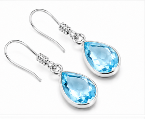 Blue Topaz Teardrop <b>Silver</b> Drop <b>Earrings</b> 925 Sterling <b>Silver</b> <b>Dangle</b> <b>Earrings</b> Pear Shape Gemstone <b>Earrings</b> December Birthstone - Product Image 2