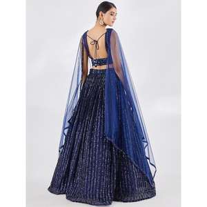 Lehenga choli ชุดปาร์ตี้ตาข่ายเลื่อมสีฟ้าที่สวยงาม - Product Image 5