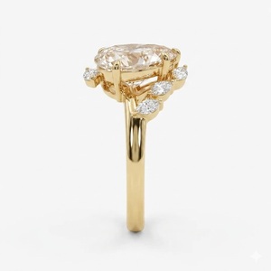 Bague en or massif 14 carats avec diamant de laboratoire ovale 1 carat, motif feuille de vigne, bague de fiançailles, bague de promesse, bijoux de mariée inspirés de la nature, cadeau - Product Image 6