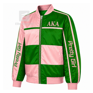Veste coupe-vent personnalisée Alpha Kapa Alpha Sorority avec logo brodé vert et rose, style décontracté pour femme, avec doublure en polyester - Product Image 2