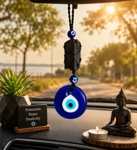 Colgante de Coche de Turmalina Negra con Ojo Turco, Amuleto de Cristal para Espejo Retrovisor al por Mayor - Product Image 5