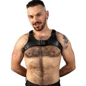 Harnais de poitrine en fausse fourrure pour homme Centurion 2.0, noir, avec bordure en dentelle, bretelles réglables, vêtements de club haut de gamme, costume sexy, harnais de corps - Product Image 4