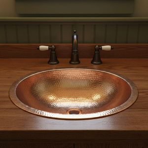 Lavabo Ovalado de Cobre Martillado para Empotrar, Moderno Lavabo Metálico para Baño, Lavabo Duradero para Tocador Doméstico - Product Image 4