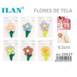 Fleurs en tissu ILAN 9,5 cm, motif à carreaux, décoration artisanale - Product Image 2