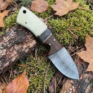 Cuchillo Skinner de Hoja Fija de Acero de Damasco Hecho a Mano con Mango de Madera y Hueso para Uso Diario y Camping, Soporte OEM con Funda - Product Image 3