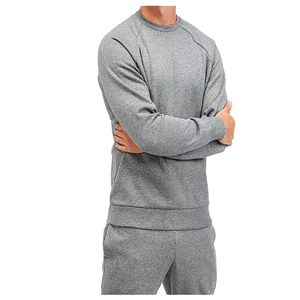 Men's Gray Cotton Sweatshirt And Joggers <b>Set</b> Crew Neck Casual <b>Knitted</b> Autumn Wear Solid Color Breathable - Product Image 3