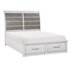 Letto matrimoniale classico con piattaforma e contenitore nel pedicotto, finitura bianco antico e grigio, mobile in legno, 1 pz - Product Image 3