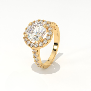 Anillo de compromiso Aarinya con diamante cultivado en laboratorio de corte arquitectónico en esquina, chapado en oro de 14K, engaste francés, certificado IGI, banda pavé y halo - Product Image 4