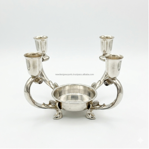 Candélabre argenté haut de gamme à 4 lumières • Support de banquet européen à double coupelle décalée - Product Image 6