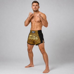 กางเกงมวยไทยลายเสือดาว Fairtex สำหรับผู้ใหญ่ ยูนิเซ็กซ์ สำหรับชกมวย คิกบ็อกซิ่ง  พร้อมโลโก้ Fairtex แห้งเร็ว ผลิตจากโพลีเอสเตอร์ กันเปื้อน - Product Image 3