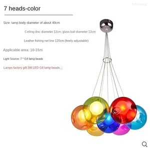 Lámpara de Araña Moderna de 60 Luces LED de Hierro con Cristal, 1*16W, Burbujas de Cristal Soplado de Colores, Altura Ajustable, Regulable, para Decoración de Restaurantes - Product Image 5