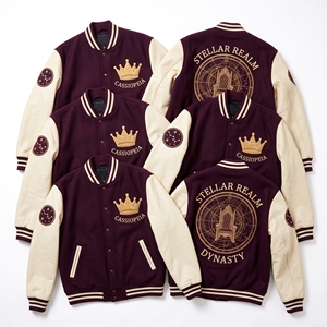 Wholesale Letterman Jacket Burgundy Wool Varsity Coat Classical Order Foundation Ionic Column <b>Temple</b> Embroidery Tan Leather - Product Image 2