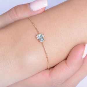 Delicada Pulsera de Aguamarina con Corte Esmeralda, Plata de Ley 925 Certificada, Chapada en Oro Rosa de 14K, Ideal para Regalo - Product Image 4