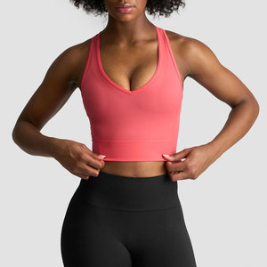 Custom Yoga Padded Workout Gym Apparel <b>Tank</b> <b>Top</b> <b>Ladies</b> Regular Length O-Neck Bottom Ribbed Activewear Jersey Front - Product Image 6