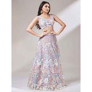 Belle Lavande Paillettes Net Demoiselle D'honneur Lehenga Choli Avec Dupatta - Product Image 6
