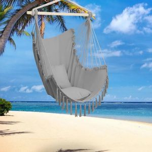 Sedia Sospesa Grigio Chiaro con Cuscino e Nappe, Accessorio d'Arredo Comodo ed Elegante - Product Image 4