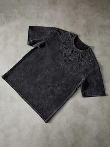T-shirt Homme Oversize en Coton Brodé Effet Vieilli Délavé à l'Acide, Style Streetwear, Personnalisable avec Logo – Vente en Gros - Product Image 2
