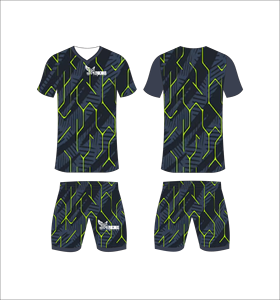 Ensemble maillot et short de football sublimé pour homme, col en V, anti-transpiration, tenue de sport toutes saisons, imprimé géométrique, vente en gros OEM - Product Image 1