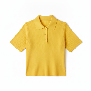Polo en tricot jaune pour femme de qualité supérieure, manches courtes, couleur unie, style décontracté, longueur normale - Product Image 1